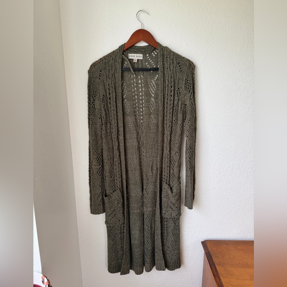 Knox Rose Olive Green Long Knit Sweater Size M